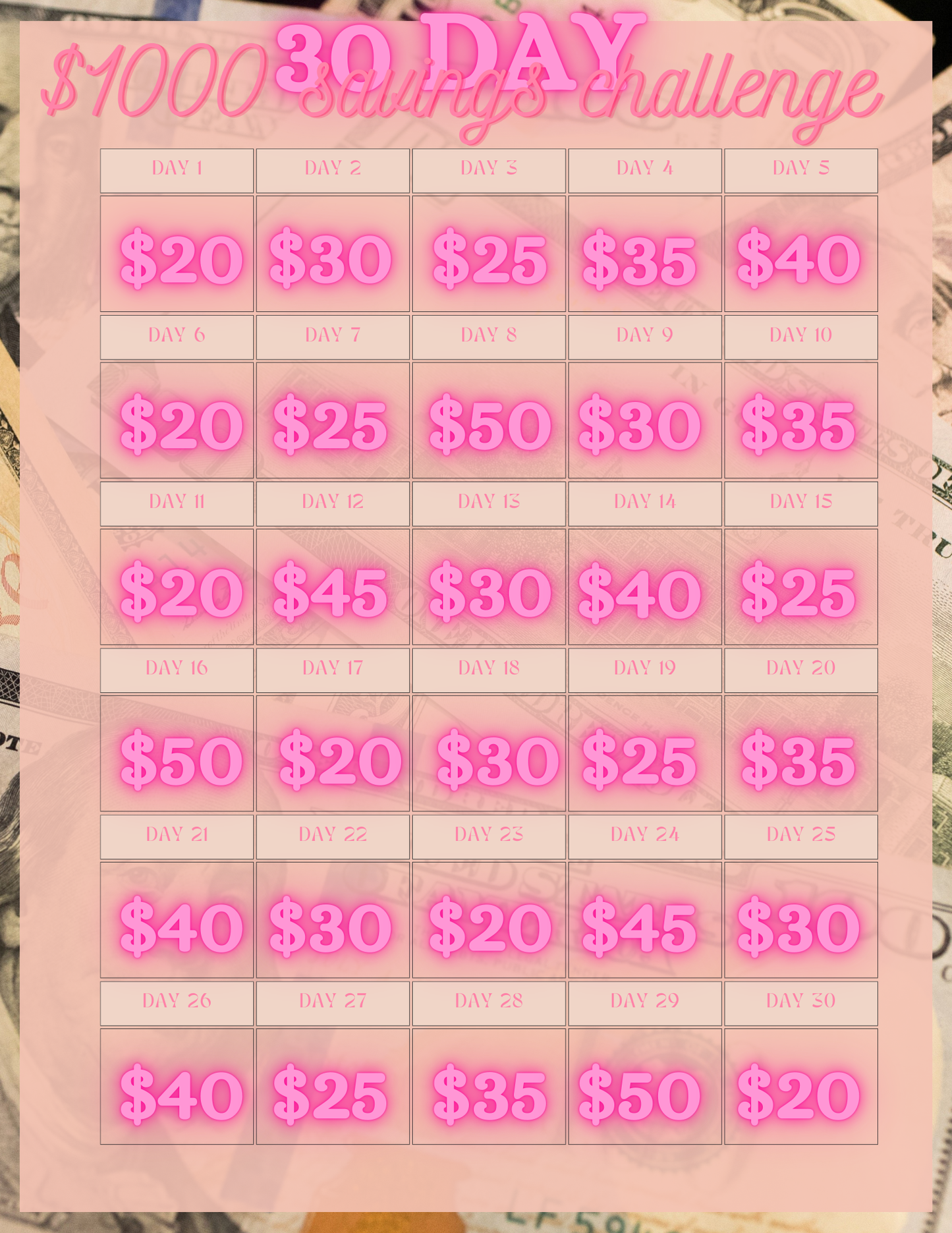 $1000 in 30 days-Savings Challenge
